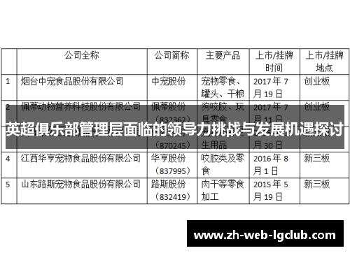 英超俱乐部管理层面临的领导力挑战与发展机遇探讨